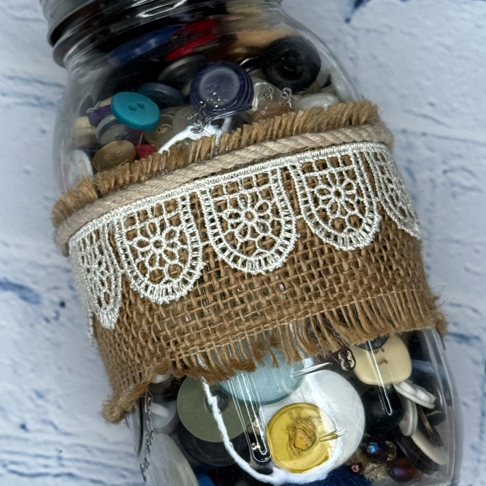 Decorative Jar with Vintage Assorted Buttons